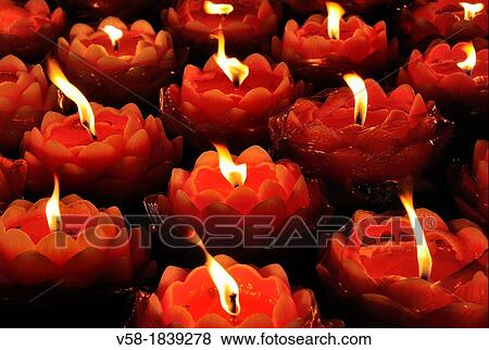 Stock Photo - China, Sichuan, Chengdu, Wenshu temple, Chinese New Year festival, Lotus shaped candles. Fotosearch