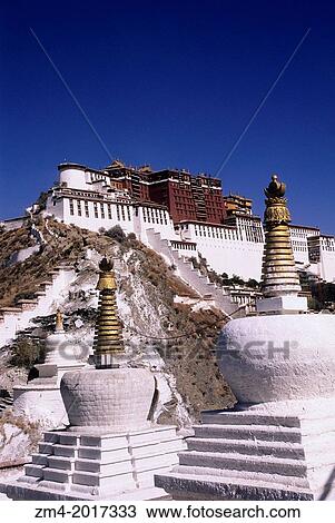 CHINA, TIBET, LHASA, VIEW OF POTALA, STUPAS IN FOREGROUND. View Large Photo Image Stock Image - CHINA, TIBET, LHASA, VIEW OF POTALA, STUPAS IN FOREGROUND.. Fotosearch