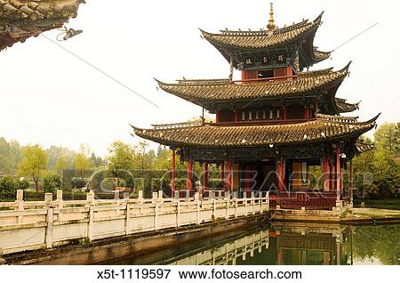China Yunnan province Lijiang black dragon pool Park, pavilion View Large Photo Image Stock Photo - China Yunnan province Lijiang black dragon pool Park, pavilion. Fotosearch