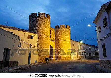 Chinchilla town gate at dusk. Belmonte. Cuenca province, Castilla la Mancha. Spain View Large Photo Image Stock Image - Chinchilla town gate at dusk. Belmonte. Cuenca province, Castilla la Mancha. Spain. Fotosearch