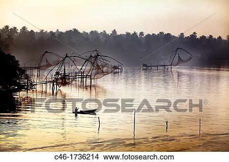 Chinese fishing net near Kochi, Cochin, Kerala, India. View Large Photo Image Picture - Chinese fishing net near Kochi, Cochin, Kerala, India.. Fotosearch