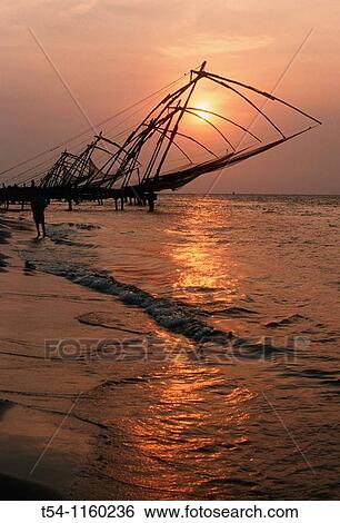 Stock Photograph - Chinese fishing nets in Cochi. Fotosearch