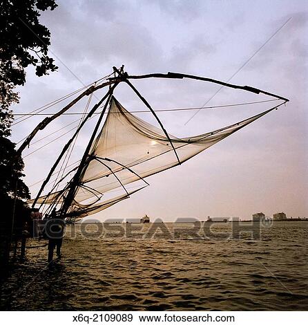 Chinese fishing nets in Fort Kochi (Cochin) in Kerala in India. View Large Photo Image Stock Photo - Chinese fishing nets in Fort Kochi (Cochin) in Kerala in India.. Fotosearch