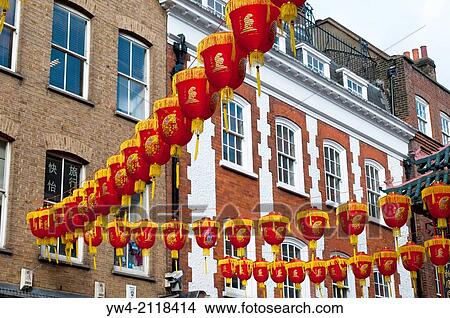 Chinese New Year decorations in Gerrard Street, Chinatown, Soho, London, WC2, UK View Large Photo Image Picture - Chinese New Year decorations in Gerrard Street, Chinatown, Soho, London, WC2, UK. Fotosearch