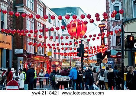 Chinese New Year decorations in Wardour Street, Chinatown, Soho, London, WC2, UK. View Large Photo Image Stock Image - Chinese New Year decorations in Wardour Street, Chinatown, Soho, London, WC2, UK.. Fotosearch