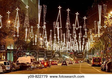 Christmas lights at Ronda de Sant Pere, Barcelona. Catalonia, Spain View Large Photo Image Stock Photo - Christmas lights at Ronda de Sant Pere, Barcelona. Catalonia, Spain. Fotosearch