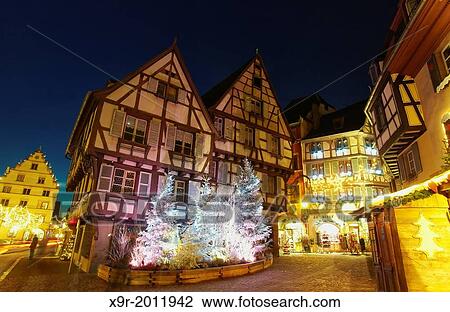 Christmas lights at the city center by night. Colmar. Wine route. Haut-Rhin. Alsace. France. View Large Photo Image Stock Image - Christmas lights at the city center by night. Colmar. Wine route. Haut-Rhin. Alsace. France.. Fotosearch