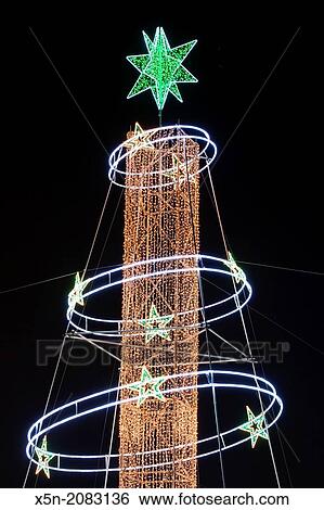 Stock Photograph - Christmas Lights in the Praca Dom Pedro IV, Lisbon, Portugal, Europe.. Fotosearch