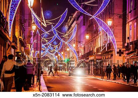 Christmas Lights in the Rua Aurea, Lisbon, Portugal, Europe. View Large Photo Image Picture - Christmas Lights in the Rua Aurea, Lisbon, Portugal, Europe.. Fotosearch