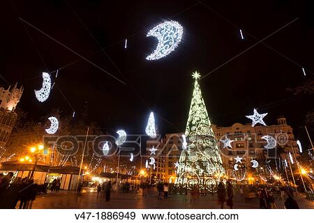 Christmas lights in the streets of Valencia, Spain, Europe View Large Photo Image Stock Photo - Christmas lights in the streets of Valencia, Spain, Europe. Fotosearch