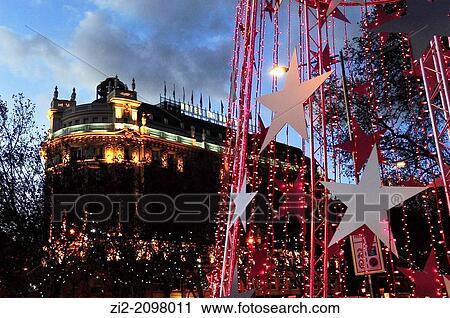 Stock Image - Christmas lights, Madrid, Spain. Fotosearch