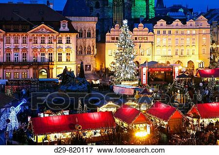 Christmas market in Old Town Square, Prague, Czech Republic View Large Photo Image Stock Photo - Christmas market in Old Town Square, Prague, Czech Republic. Fotosearch