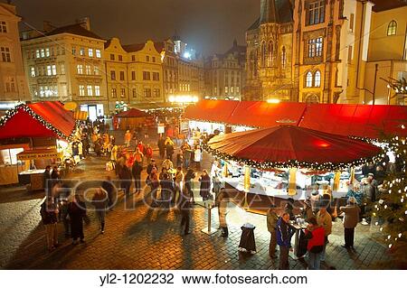 Christmas Market In Prague's Old Town Square at night time View Large Photo Image Stock Image - Christmas Market In Prague's Old Town Square at night time. Fotosearch