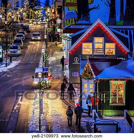 Stock Image - Christmas time, Reykjavik, Iceland.. Fotosearch