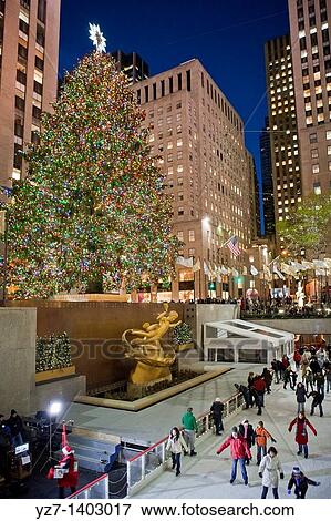 Stock Photo - Christmas Tree and ice skating rink at the Rockefeller Center, New York. Fotosearch