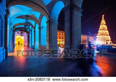 Christmas Tree and the Arcade in the Praca do Comercio, Lisbon, Portugal, Europe. View Large Photo Image Stock Photo - Christmas Tree and the Arcade in the Praca do Comercio, Lisbon, Portugal, Europe.. Fotosearch