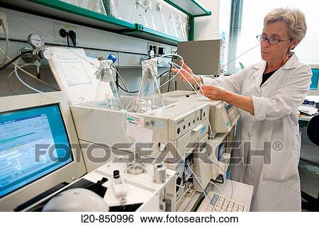 Stock Photograph - Chromatographs, Department of Neuropharmacology, IIBB - Institute for Biomedical Research of Barcelona, CSIC - Consejo Superior de Investigacion Cientifica (Spanish National Research Council), Barcelona, Catalonia, Spain. Fotosearch