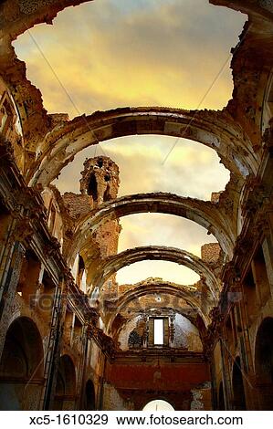 Church and convent of San Agustin, Belchite Old Town Ruins of the Spanish Civil War 1936-1939 Zaragoza, Aragon, Spain View Large Photo Image Stock Photo - Church and convent of San Agustin, Belchite Old Town Ruins of the Spanish Civil War 1936-1939 Zaragoza, Aragon, Spain. Fotosearch