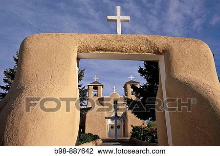 Church Facade With White CrossesAdobe walls buttress bell towers topped with white crosses at the San Francisco de Asis Church. Rancho de Taos, New Mexico. control. View Large Photo Image Stock Image - Church Facade With White CrossesAdobe walls buttress bell towers topped with white crosses at the San Francisco de Asis Church. Rancho de Taos, New Mexico. control.. Fotosearch