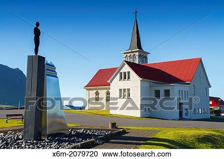 Stock Image - Church. Grundarfjordur village. Snafellsnes peninsula. Iceland, Europe.. Fotosearch