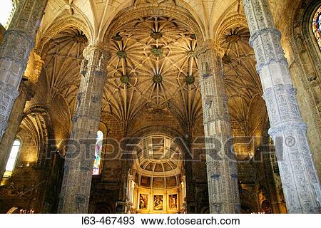 Stock Image - Church main nave of Monastery of the Hieronymites, Lisbon. Portugal. Fotosearch