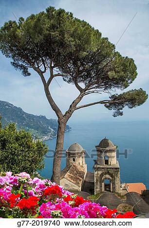 Church of Annunziata and Mediterranean sea view from the gardens of Villa Rufolo, Ravello, Amalfi Peninsula, Campania, Italy View Large Photo Image Stock Image - Church of Annunziata and Mediterranean sea view from the gardens of Villa Rufolo, Ravello, Amalfi Peninsula, Campania, Italy. Fotosearch