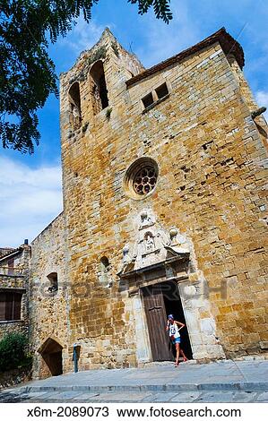Stock Image - Church of San Pere. Pals. Costa Brava, Gerona. Catalonia, Spain, Europe.. Fotosearch