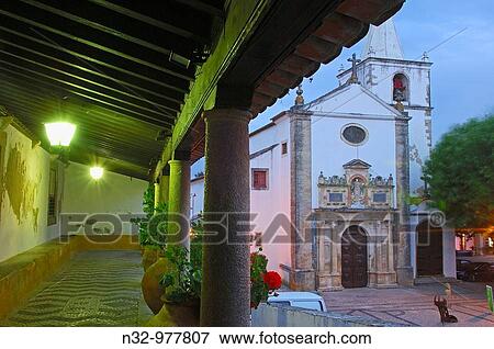 Church of Santa Maria at dusk, Obidos. Leiria district, Portugal View Large Photo Image Stock Photo - Church of Santa Maria at dusk, Obidos. Leiria district, Portugal. Fotosearch
