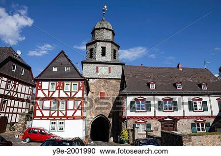 Church, Palais Hartleben, Burgtor Castle gate, Braunfels, Marktplatz Square with half-timbered houses, Braunfels, Hesse, Germany, Europe. View Large Photo Image Stock Image - Church, Palais Hartleben, Burgtor Castle gate, Braunfels, Marktplatz Square with half-timbered houses, Braunfels, Hesse, Germany, Europe.. Fotosearch