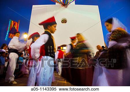 Stock Photography - Church. Regionals Dance and Dress in Sant Agust? des VedrB. Ibiza. Balearic Islands. Spain.. Fotosearch