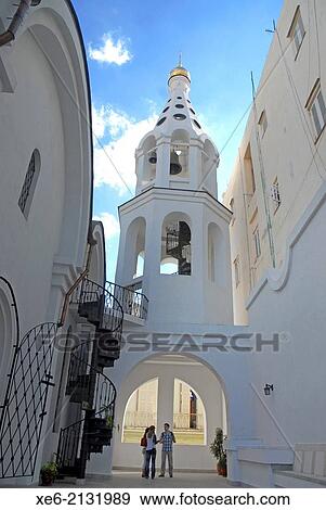 Stock Photo - Church tower of Russian Orthodox Cathedral in Havana's historic centre Old Havana, Cuba, West Indies, Central America.. Fotosearch