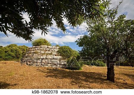 Stock Photo - Circular Talaiot, Sa Clova des Xot, Sa Canova archaeological site of Morell Art? Mallorca Balearic Islands Spain. Fotosearch