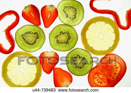 Stock Image - Citrus Fruit, Lemon, Strawberry, Tomatoe, Pepper, Kiwi. Fotosearch