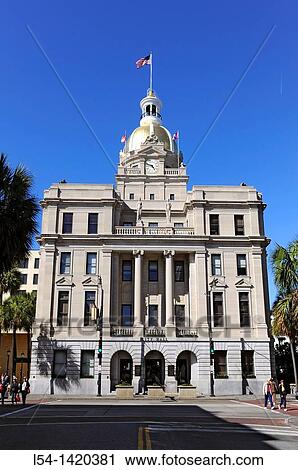 Stock Image - City Hall in historic Savannah Georgia GA. Fotosearch
