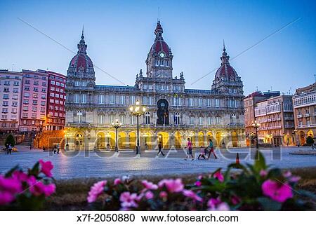 City hall, Plaza de Maria Pita, Corua city, Galicia, Spain. View Large Photo Image Stock Image - City hall, Plaza de Maria Pita, Corua city, Galicia, Spain.. Fotosearch