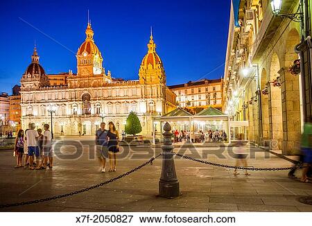 City hall, Plaza de Maria Pita, Corua city, Galicia, Spain. View Large Photo Image Stock Photo - City hall, Plaza de Maria Pita, Corua city, Galicia, Spain.. Fotosearch