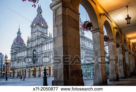 City hall, Plaza de Maria Pita, Corua city, Galicia, Spain. View Large Photo Image Stock Photo - City hall, Plaza de Maria Pita, Corua city, Galicia, Spain.. Fotosearch