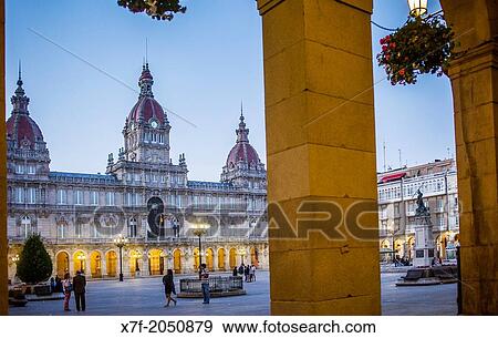 City hall, Plaza de Maria Pita, Corua city, Galicia, Spain. View Large Photo Image Stock Photo - City hall, Plaza de Maria Pita, Corua city, Galicia, Spain.. Fotosearch