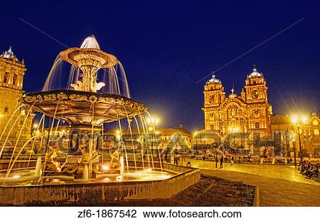 City Sqaure Faountain at Night in Cuzco Peru View Large Photo Image Stock Image - City Sqaure Faountain at Night in Cuzco Peru. Fotosearch
