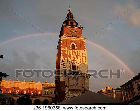 City Tower with rainbow, Krakow, Poland. View Large Photo Image Stock Photo - City Tower with rainbow, Krakow, Poland.. Fotosearch