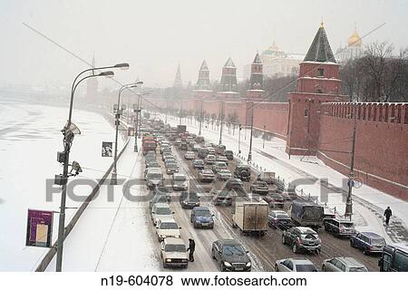 City traffic at snowy winter day, Kremlin embankment, Moscow, Russia View Large Photo Image Stock Photo - City traffic at snowy winter day, Kremlin embankment, Moscow, Russia. Fotosearch