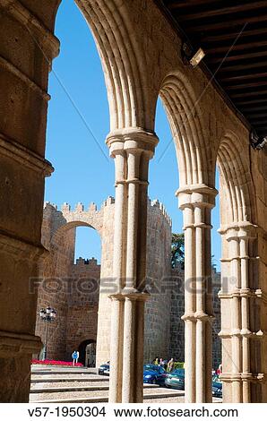 City wall from the portico of San Vicente church. Avila, Castilla Leon, Spain. View Large Photo Image Picture - City wall from the portico of San Vicente church. Avila, Castilla Leon, Spain.. Fotosearch