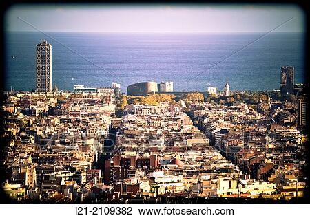 Stock Image - Cityscape, aerial view. Barcelona, Catalonia, Spain.. Fotosearch