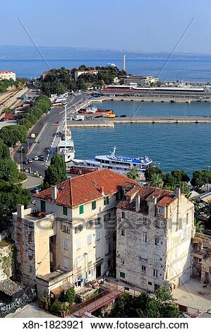 Cityscape from bell tower of Cathedral of St Domnius, Split, Dalmatia, Croatia View Large Photo Image Stock Image - Cityscape from bell tower of Cathedral of St Domnius, Split, Dalmatia, Croatia. Fotosearch