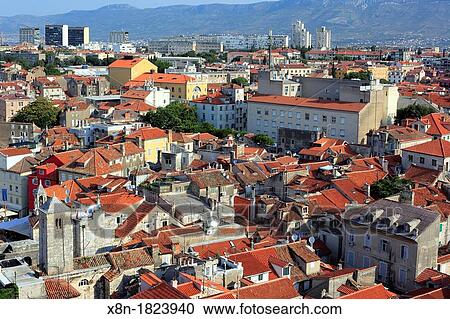 Cityscape from bell tower of Cathedral of St Domnius, Split, Dalmatia, Croatia View Large Photo Image Stock Image - Cityscape from bell tower of Cathedral of St Domnius, Split, Dalmatia, Croatia. Fotosearch