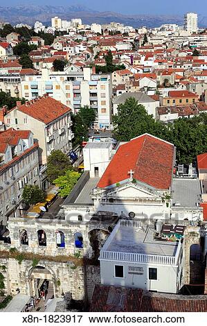 Cityscape from bell tower of Cathedral of St Domnius, Split, Dalmatia, Croatia View Large Photo Image Stock Photo - Cityscape from bell tower of Cathedral of St Domnius, Split, Dalmatia, Croatia. Fotosearch