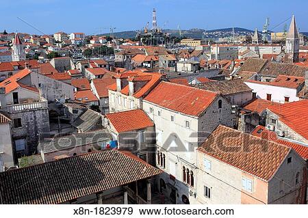 Cityscape from bell tower of cathedral, Trogir, Dalmatia, Croatia View Large Photo Image Stock Photo - Cityscape from bell tower of cathedral, Trogir, Dalmatia, Croatia. Fotosearch