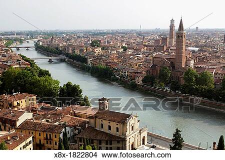 Cityscape of Verona and the Adige River, Verona, Italy View Large Photo Image Picture - Cityscape of Verona and the Adige River, Verona, Italy. Fotosearch