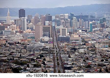 Cityscape with Market Street and Downtown seen from Twin Peaks, San Francisco, California, United States of America, USA View Large Photo Image Stock Photograph - Cityscape with Market Street and Downtown seen from Twin Peaks, San Francisco, California, United States of America, USA. Fotosearch