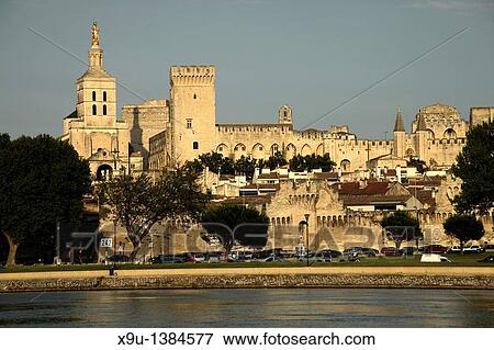 Cityscape with Palais des Papes, Pope's Palace, cathedral and river Rhone in Avignon, Provence, France, Europe View Large Photo Image Stock Photo - Cityscape with Palais des Papes, Pope's Palace, cathedral and river Rhone in Avignon, Provence, France, Europe. Fotosearch